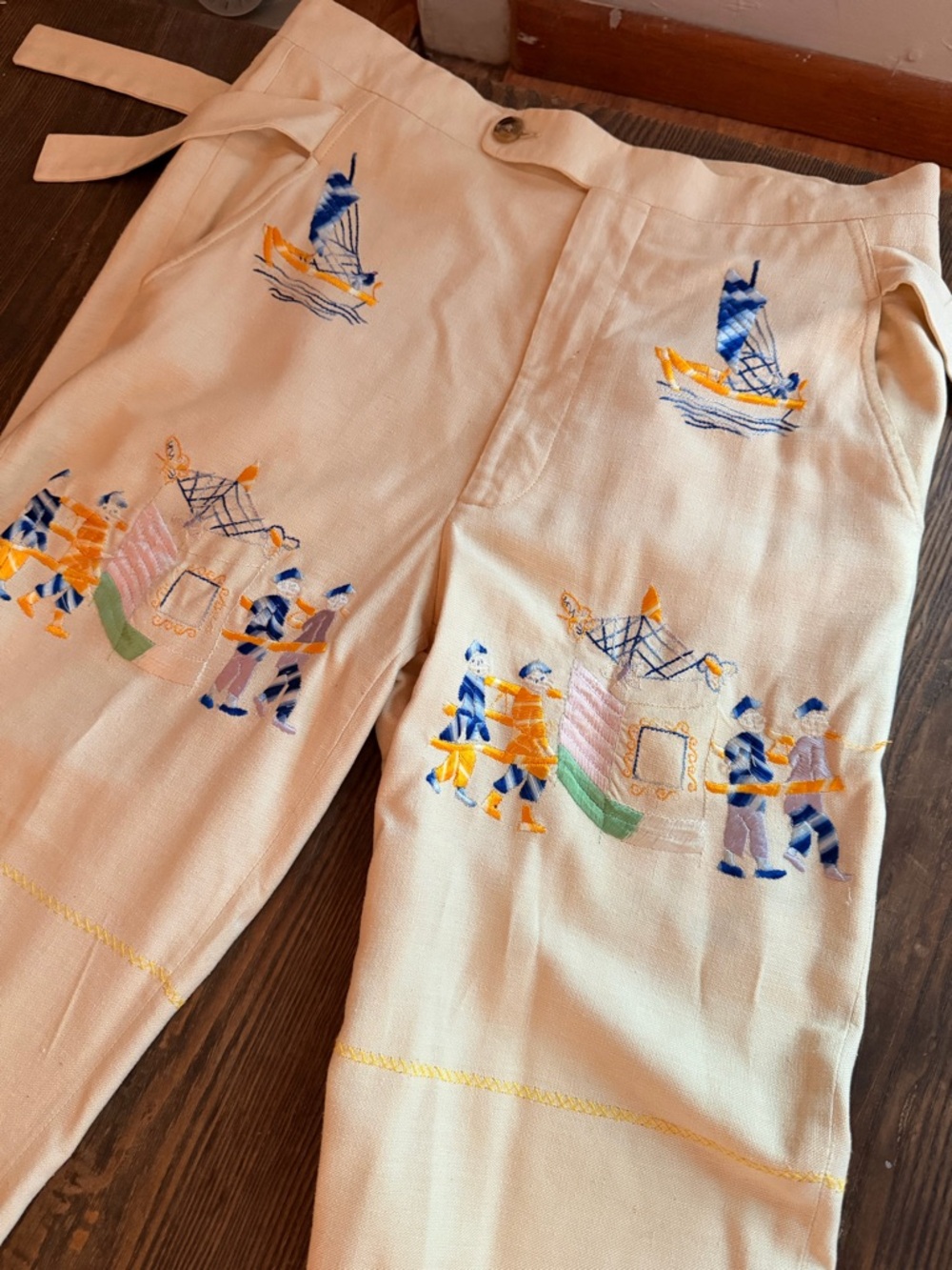 Bode 100% Silk Embroidered Trousers